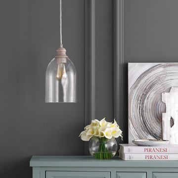 Fontaine 6.25" Adjustable Greige Glass LED Pendant - JONATHAN Y